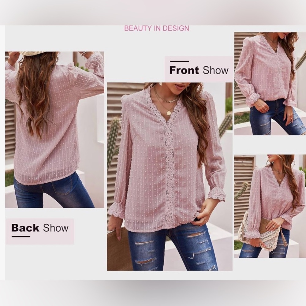Dusty pink long sleeve dot blouse M
